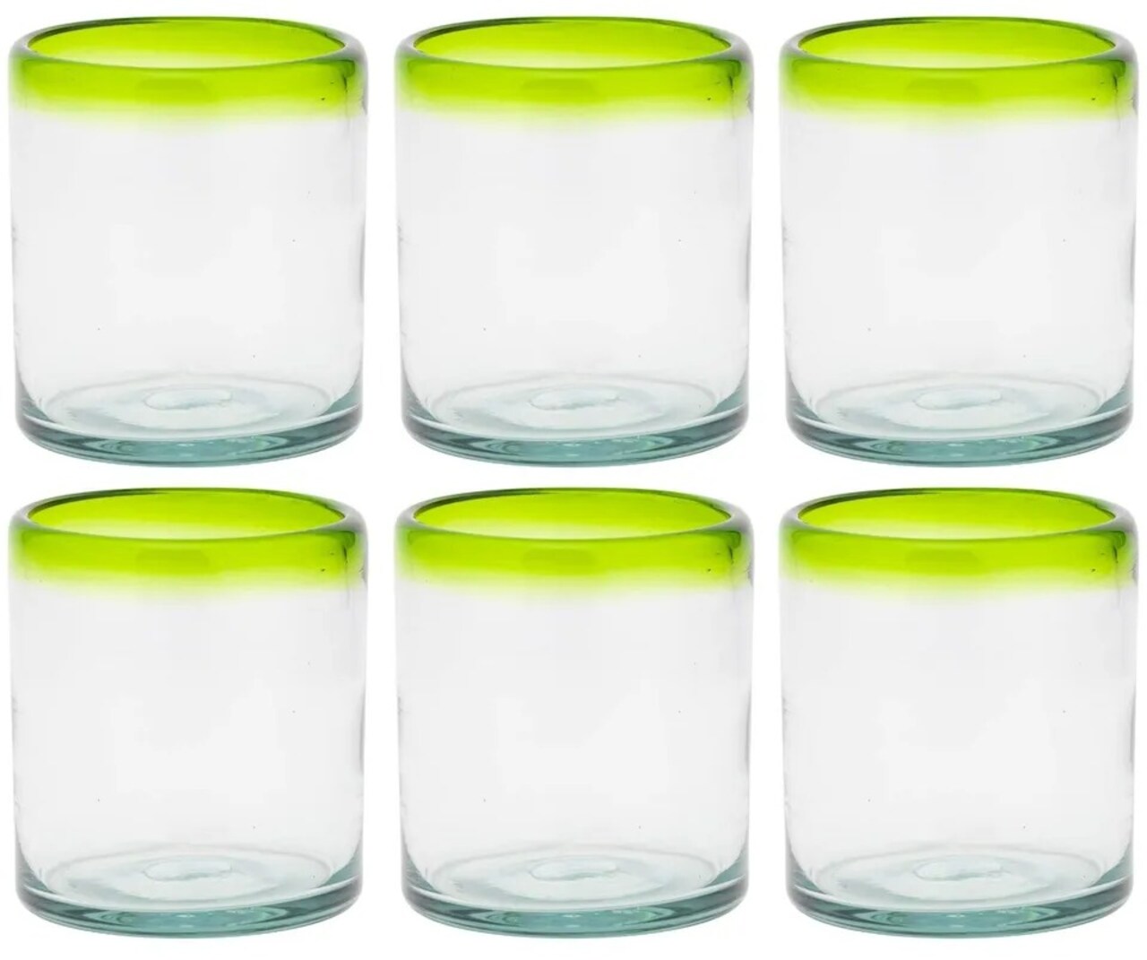 Amici Home Authentic Baja Mexican Handmade 12oz DOF Glasses, Set of 6 - Lime Rim